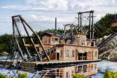 Acrylic of Buycyrus-Erie gold dredge in Summit County.