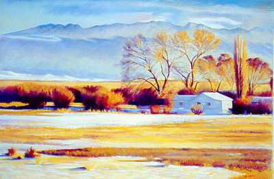 Hoar Frost at the Baca Ranch, 29 x 20 inches, pastel on paper