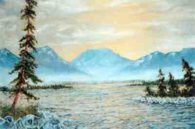 Tom Coulson painting of mountain lake