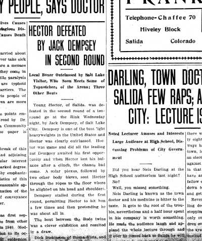 It was front-page news in Salida when Dempsey defeated a local boxer, Young Hector, on Nov. 29, 1916.