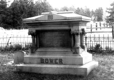 Leadville's mayor Frank H. Bower died on July 16, 1888, of injuries sustained during Independence Day celebrations. Bower was struck by a firecracker or rocket while walking along Harrison Avenue with his wife. His widow commissioned one of Evergreen Cemetery's more imposing monuments for her spouse of just over a year. 'In memory of my husband Frank H. Bower,' reads the inscription on the temple-like monument. 'Born Dec. 25, 1860. Called from labor July 16, 1888.' (Photo by Stephen M. Voynick)