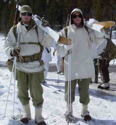 Bruce Ryan, left, and Brian Kealy, members of the 10th Mountain Division Living History Display Group, demonstrate the look of World War II's mountain troups.