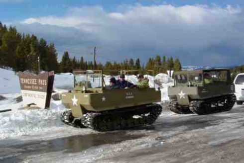 After the memorial service, Weasel owners offered rides atop Tennessee Pass in their restored snow tractors.