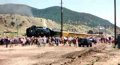 Steam-powered special train in Salida in 1997.