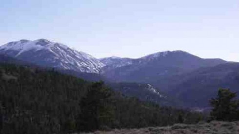 Mt. KIA/MIA is the peak on the right; Sheep Mountain on left. From Poncha Loop Road, photo by David Beaulieu.