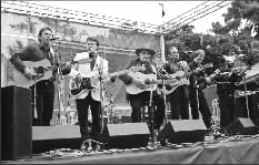 Sons and Brothers band performing at the Hardly Strictly Bluegrass Festival in October, 2008. Frank Wolking is third from the left. Photo courtesy of Aaron Wolking