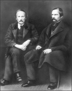 Brigadier General James H. Carleton and “Kit Carson”. (Kit Carson on left, General Carleton, right). Reproduction from a group photograph in “History of New Mexico”, Vol 2, p. 208, by R.E. Twitchell. (Photographic Arts Laboratories, San Francisco)
