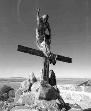 One of the Stations of the Cross sculpted by Maestas on the mesa above the town of San Luis