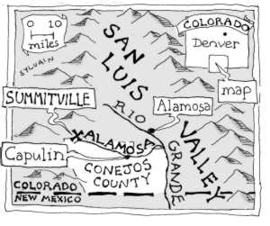 Map showing Alamosa River