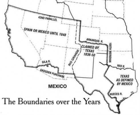 Southwestern boundaries of U.S.; based on map from Historical Atlas of the West