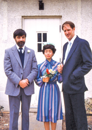 Bill and Rosa on their wedding day with best man, Brian Serff, at left. 