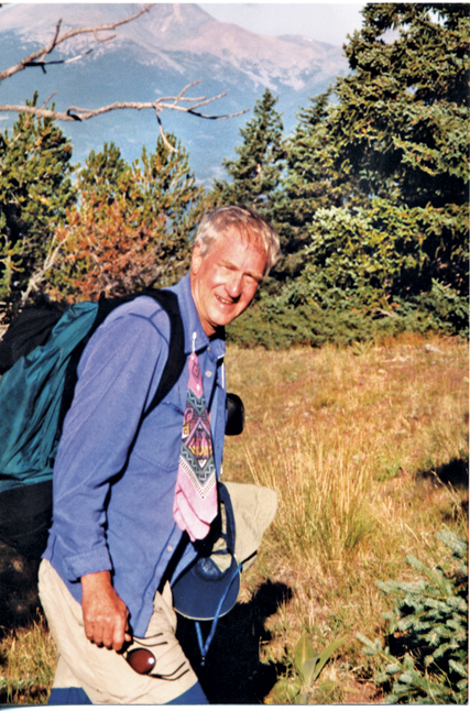 Bill Forrest hiking near his home in Salida in the late 1980s. Mount Antero is in the background.