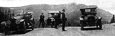 T.J. Ehrhart stands atop 11,300 foot Berthoud Pass with his arms outstretched. From a 1918 issue of the Colorado Highways Bulletin. Courtesy of the Michener Library at the University of Northern Colorado.