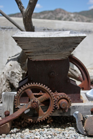 Antonio Gucionne's old hand-cranked wine crusher is now a lawn.ornament