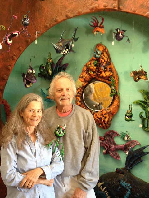 At left, Pat and Suzanne with their critters at an art show. 
