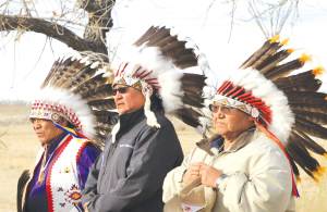 Above: Cheyenne chiefs read the names of those leaders killed 150 years ago at Sand Creek.  Their message was one of healing rather than revenge. Photo by Kenneth Jessen